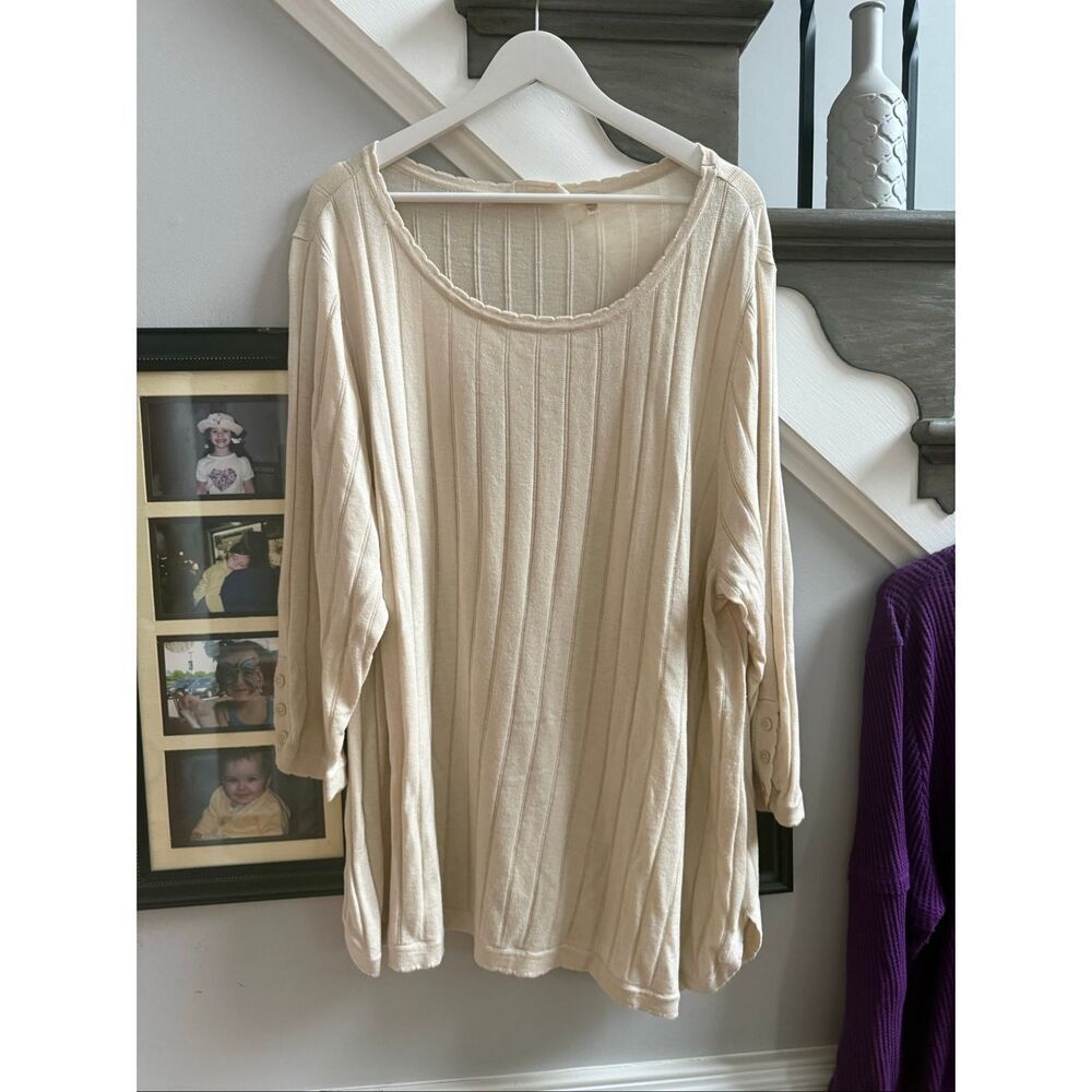 Soft Surroundings Tan Pointelle Button Adorned Sleeve Too sz 3X EUC